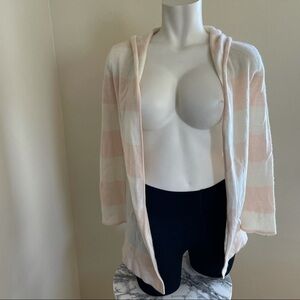 Cortland park pink&cream striped hooded cardigan S